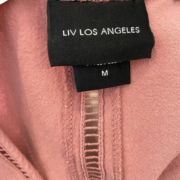 Eyelet Puff Sleeve Blouse Boho Feminine Liv Los Angeles Blush Mauve Pink - Picture 8 of 9